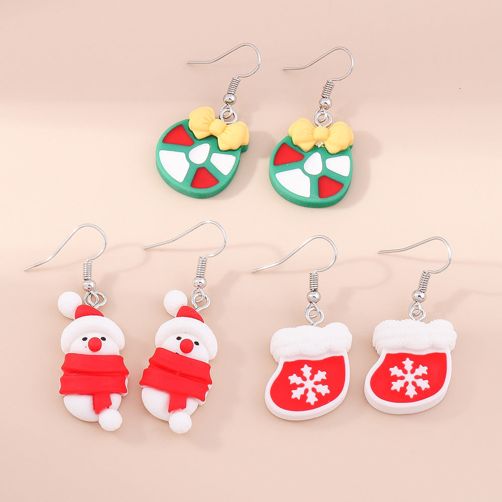 Wholesale Cream Rubber Gloves Snowflake Bow Pendant Christmas Plastic Earrings